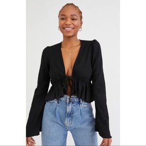 Urban Outfitters Black Ruffle Tie Front Top
